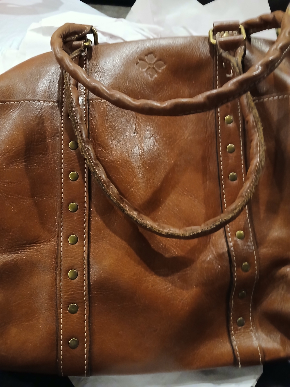 Patricia Nash Distressed Tan Leather Stud Tote